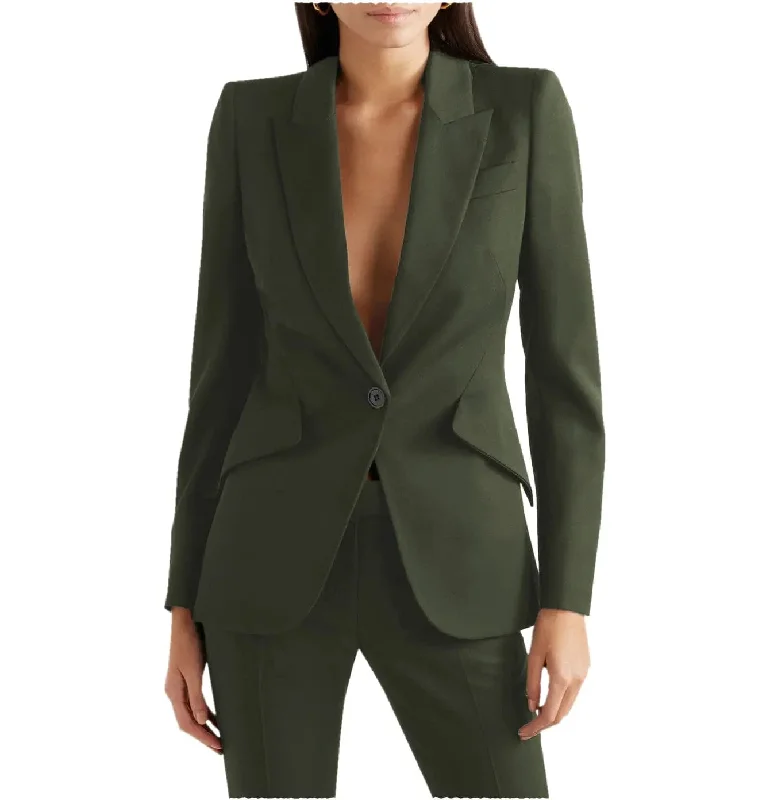 Fashion 2 Pieces Women Suit Peak Lapel Blazer