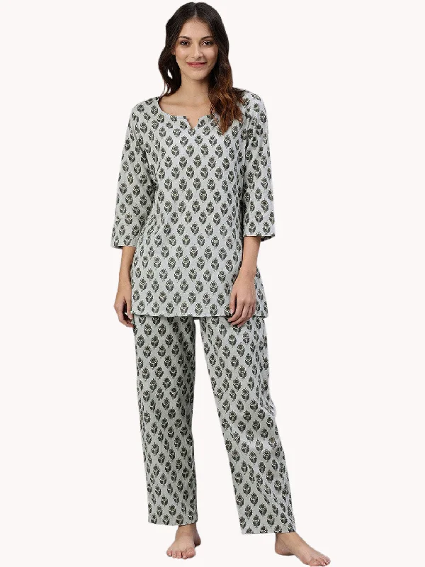 Grey Color Cotton Loungewear/Nightwear