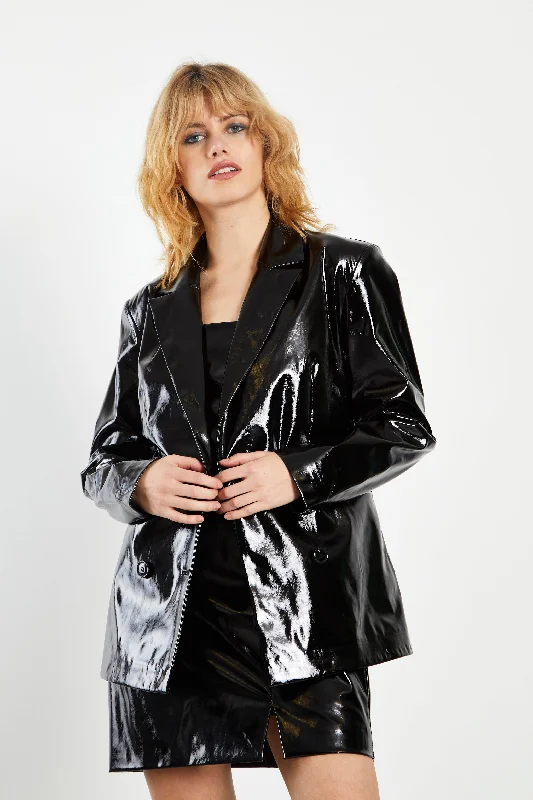 Glamorous Black Patent PU Oversized Double Breasted Blazer