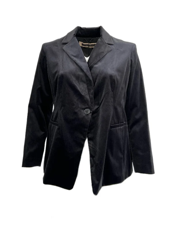 Marina Rinaldi Women's Black Carnet Faux Pockets Velour Blazer NWT