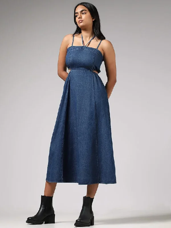 Nuon Mid Blue Cut-Out Strappy Denim Dress