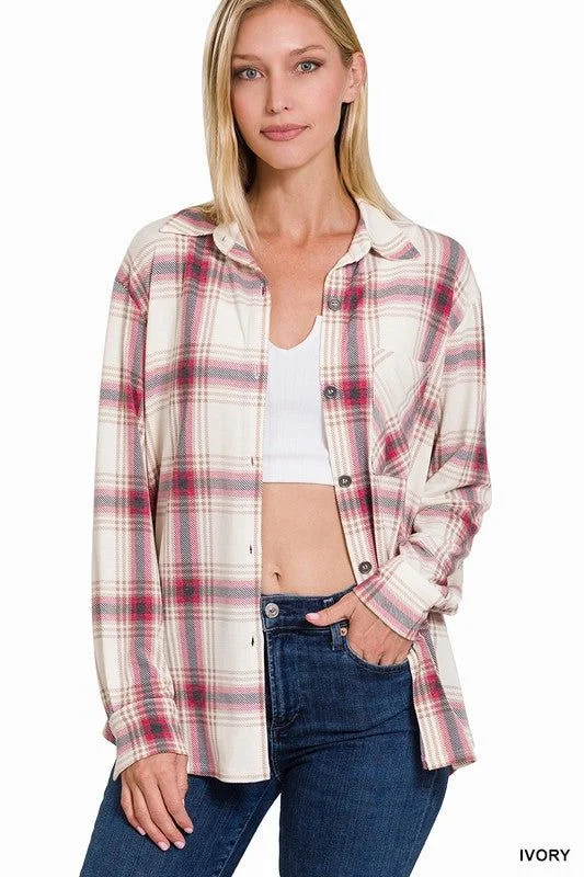 ZENANA | Plaid Shacket With Front Pocket