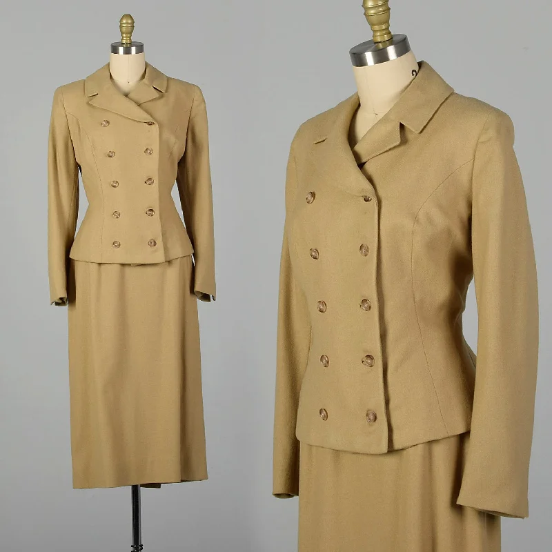 Small 1950s Tan Wool Skirt Suit