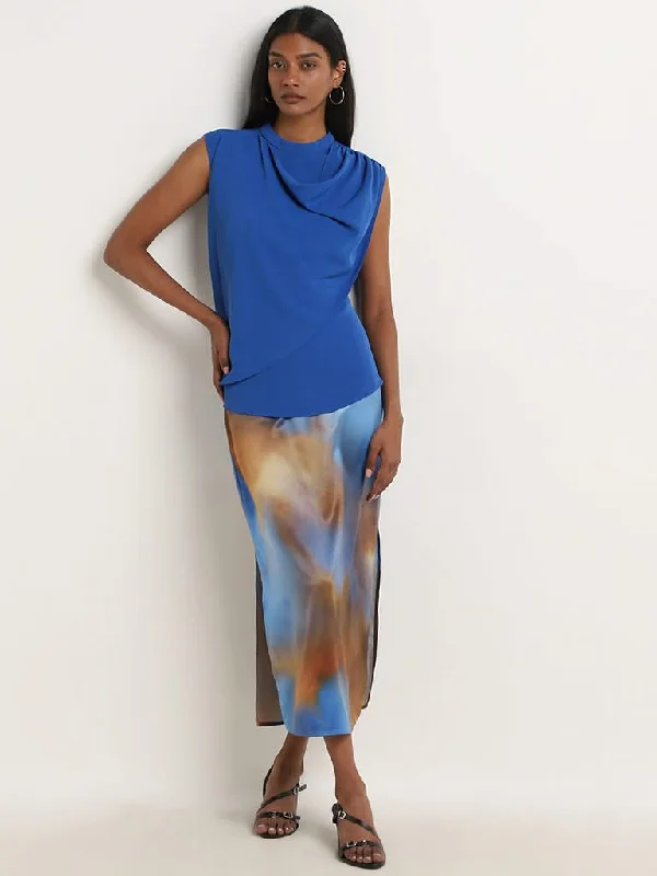 Wardrobe Blue Tie-Dye High Rise Skirt with Slit