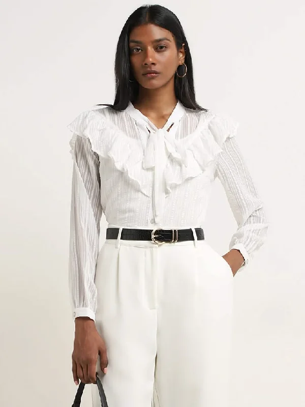 Wardrobe White Seersucker Blouse with Camisole Set