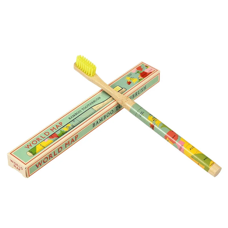 World Map Bamboo Toothbrush