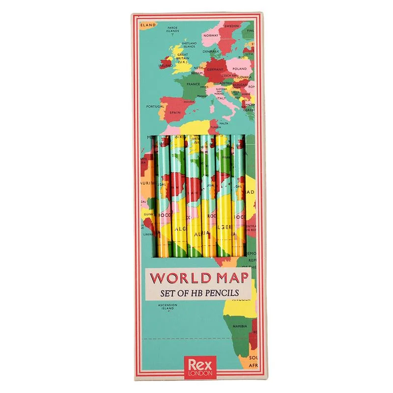 World Map Pencil Set