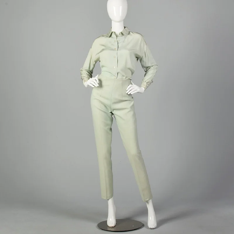 XS Pastel Green Jax Shirt and Cigarette Pants Set